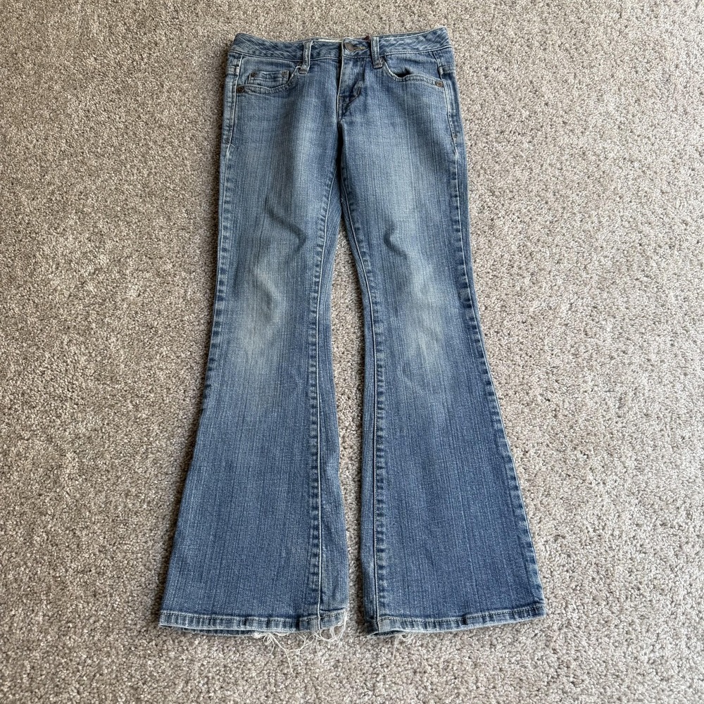 Aeropostale Y2K Hailey Skinny Flare Jeans Womens 00 Short Med Wash Blue Stretch